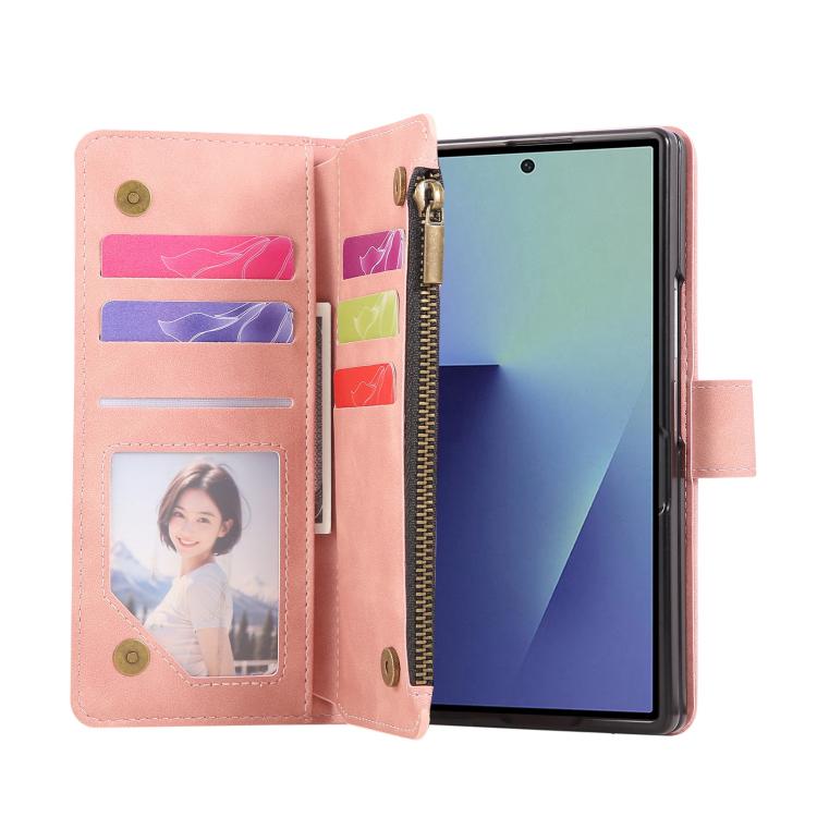 For Samsung Galaxy Z Fold7 5G Multifunctional Frosted Zipper Wallet Leather Phone Case