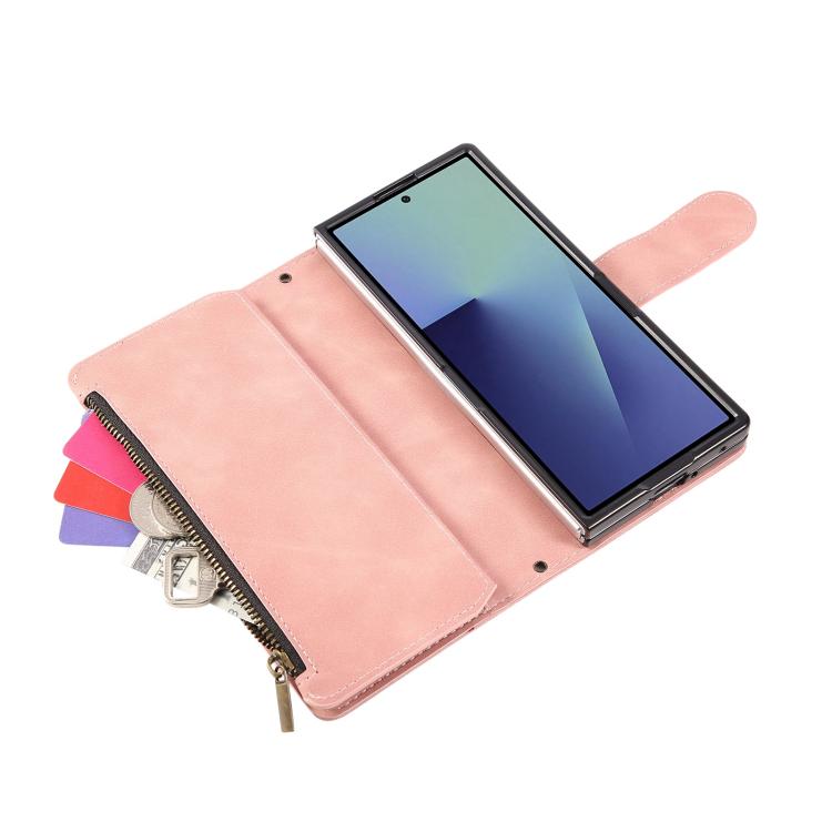 For Samsung Galaxy Z Fold7 5G Multifunctional Frosted Zipper Wallet Leather Phone Case