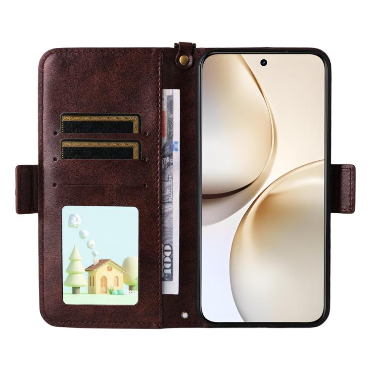 For Realme 14 Pro+ Multi-card Slots Crossbody Cowhide Leather Phone Case