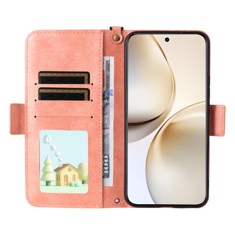 For Realme 14 Pro+ Multi-card Slots Crossbody Cowhide Leather Phone Case
