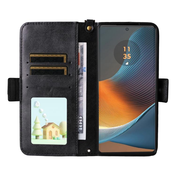 For Motorola Edge 50 Fusion Multi-card Slots Crossbody Cowhide Leather Phone Case