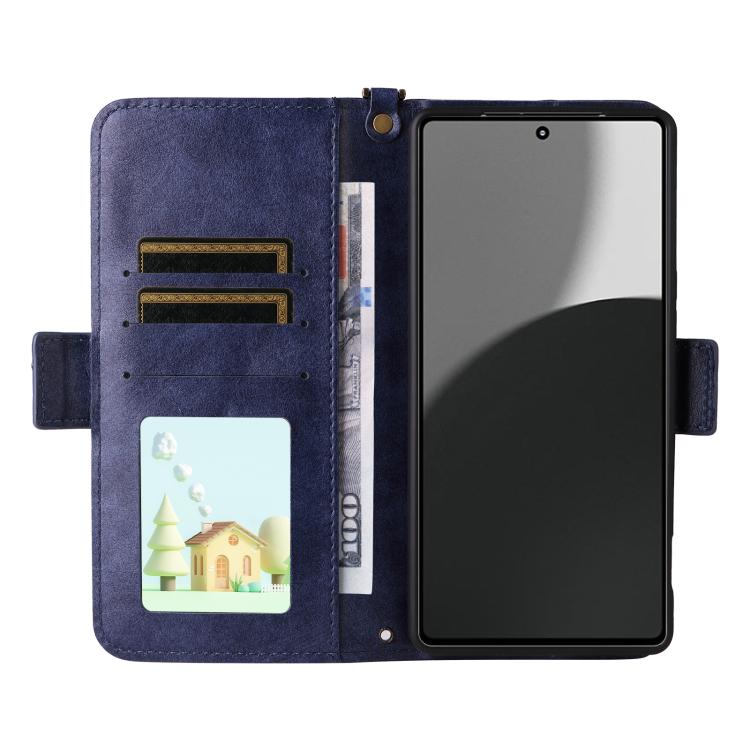 For Sharp Aquos R9 Pro Multi-card Slots Crossbody Cowhide Leather Phone Case