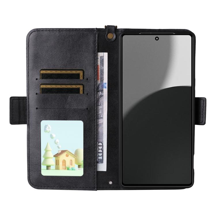 For Sharp Aquos R9 Pro Multi-card Slots Crossbody Cowhide Leather Phone Case