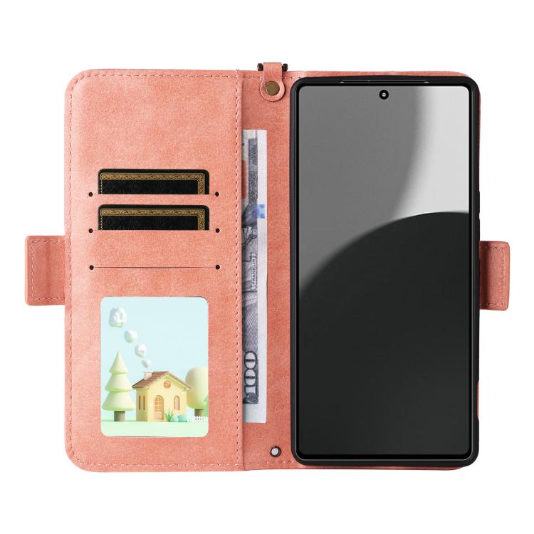 For Sharp Aquos R9 Pro Multi-card Slots Crossbody Cowhide Leather Phone Case