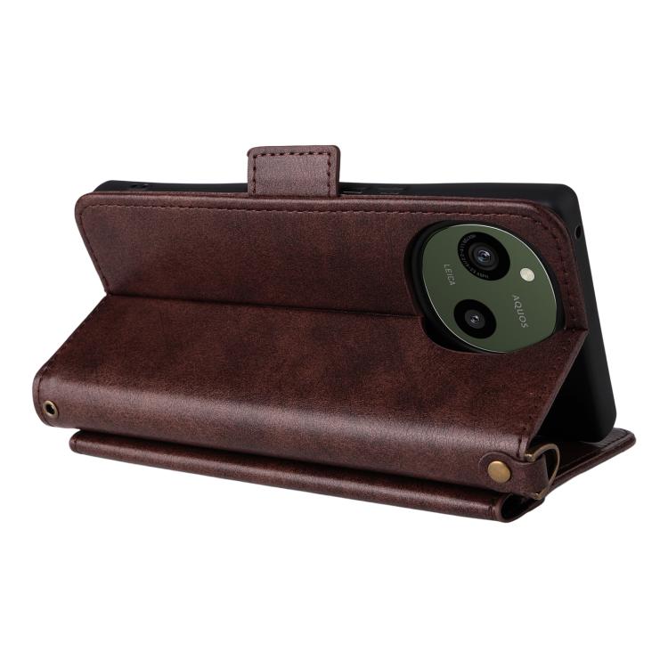 For Sharp Aquos R10 / R9 Multi-card Slots Crossbody Cowhide Leather Phone Case