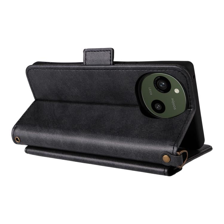 For Sharp Aquos R10 / R9 Multi-card Slots Crossbody Cowhide Leather Phone Case