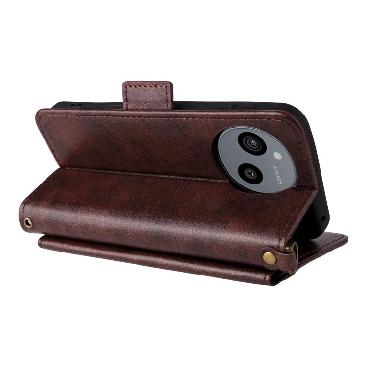 For Sharp Aquos Sense9 Multi-card Slots Crossbody Cowhide Leather Phone Case