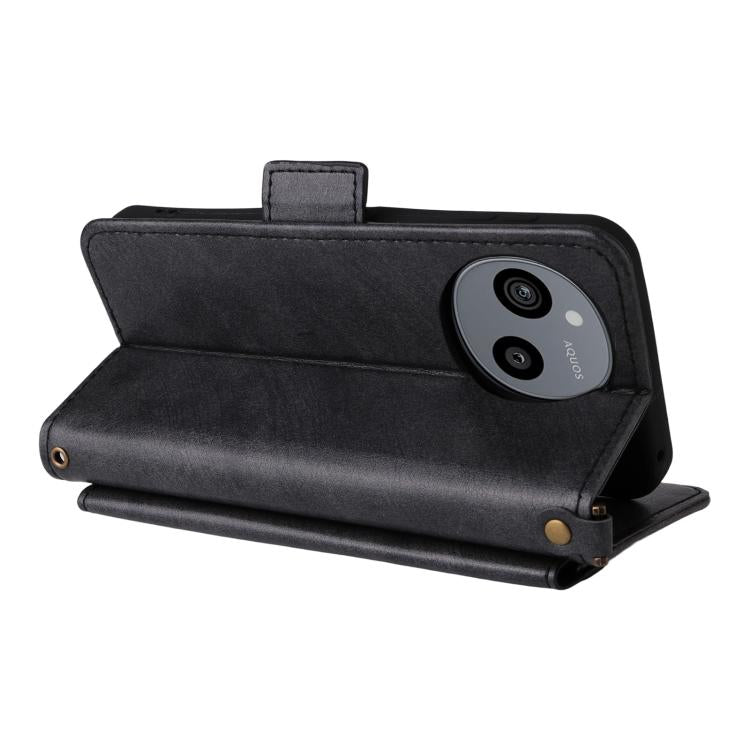 For Sharp Aquos Sense9 Multi-card Slots Crossbody Cowhide Leather Phone Case