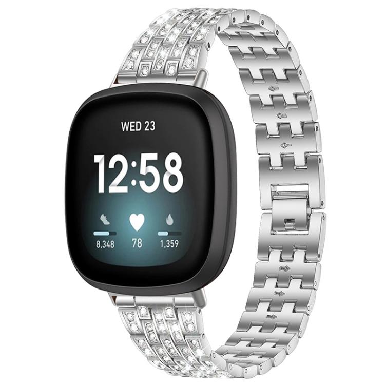 For Fitbit Versa 4 / 3 / Sense 2 / Sense xDfind Five Beads Full Diamond Metal Watch Band