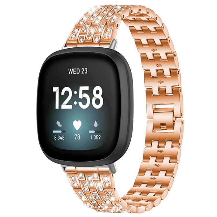 For Fitbit Versa 4 / 3 / Sense 2 / Sense xDfind Five Beads Full Diamond Metal Watch Band