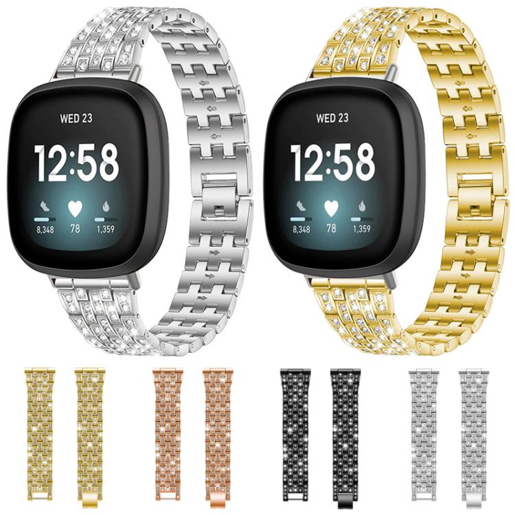 For Fitbit Versa 4 / 3 / Sense 2 / Sense xDfind Five Beads Full Diamond Metal Watch Band