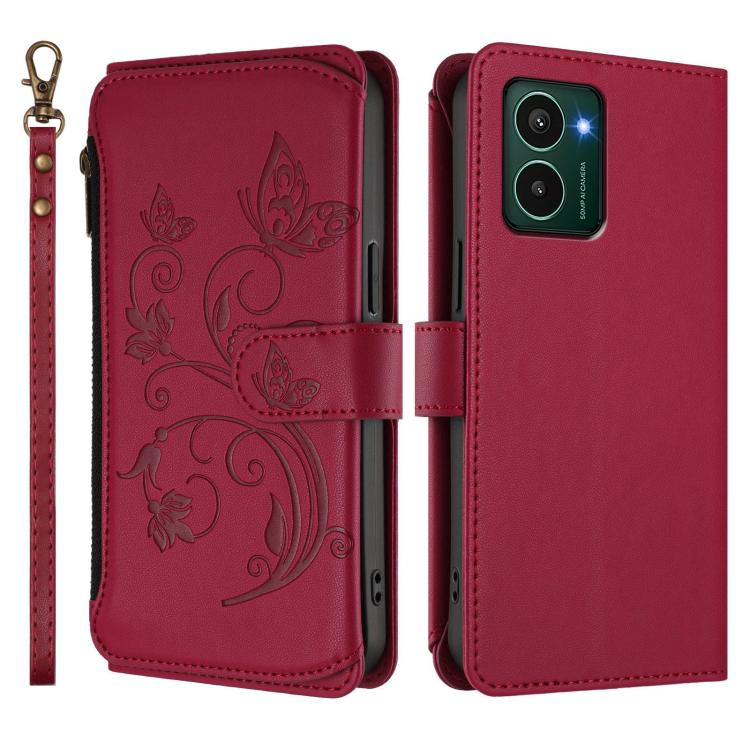For HMD Pulse Pro / Pulse+ Butterfly Love Flower Multi-card Zipper Wallet Leather Phone Case