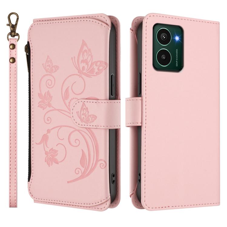 For HMD Pulse Pro / Pulse+ Butterfly Love Flower Multi-card Zipper Wallet Leather Phone Case