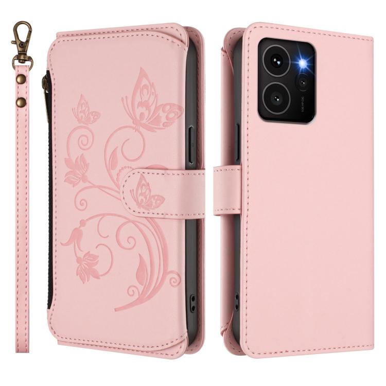 For HMD Skyline Butterfly Love Flower Multi-card Zipper Wallet Leather Phone Case