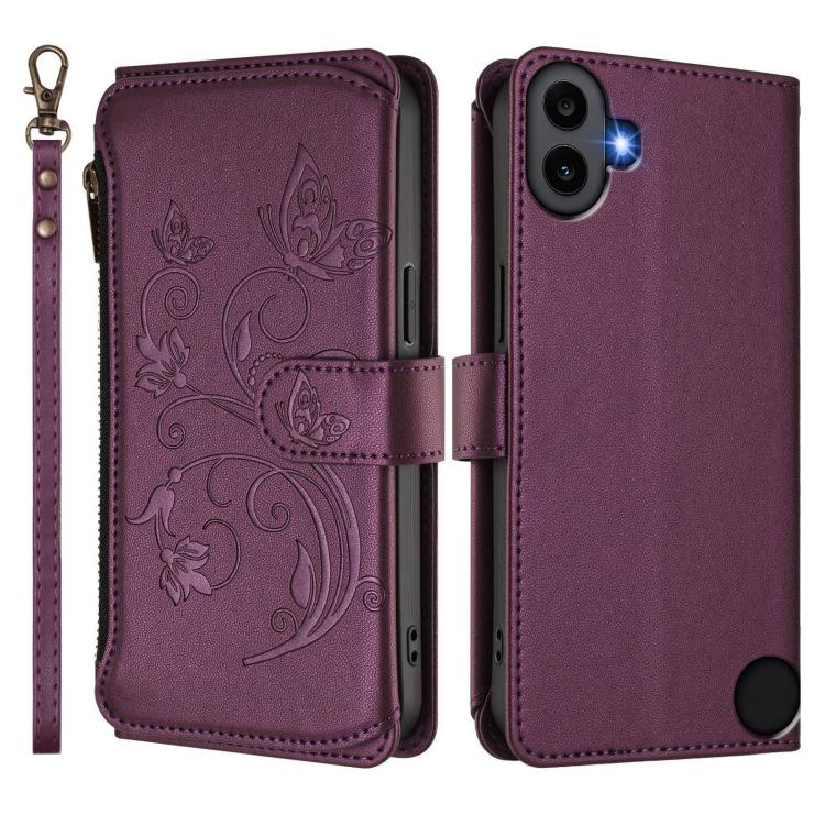 For Nothing CMF Phone 1 Butterfly Love Flower Multi-card Zipper Wallet Leather Phone Case