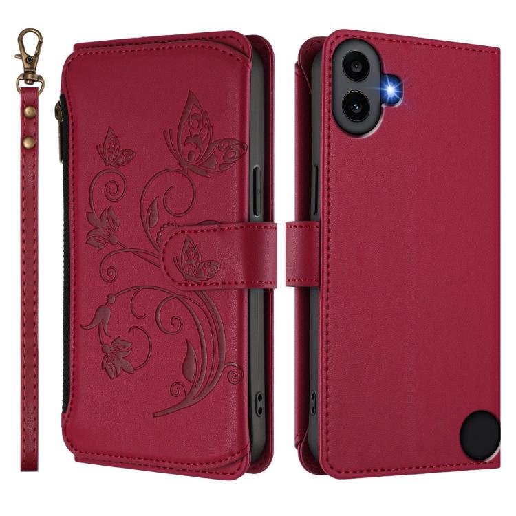 For Nothing CMF Phone 1 Butterfly Love Flower Multi-card Zipper Wallet Leather Phone Case