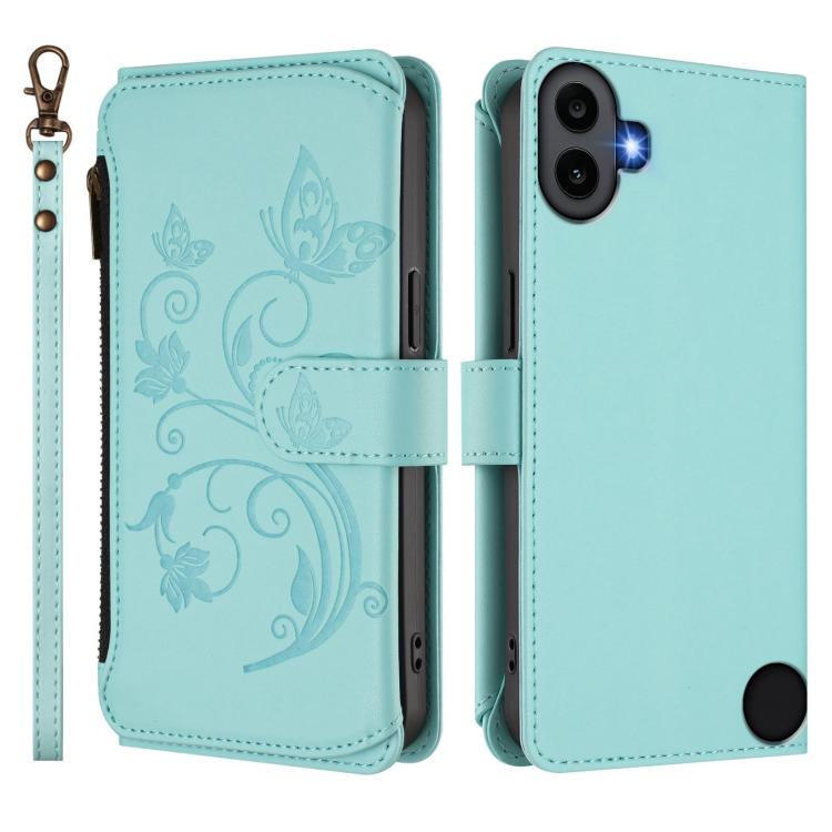For Nothing CMF Phone 1 Butterfly Love Flower Multi-card Zipper Wallet Leather Phone Case