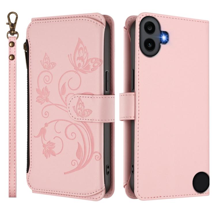 For Nothing CMF Phone 1 Butterfly Love Flower Multi-card Zipper Wallet Leather Phone Case