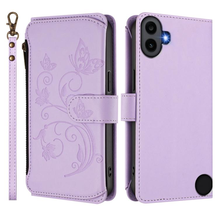 For Nothing CMF Phone 1 Butterfly Love Flower Multi-card Zipper Wallet Leather Phone Case