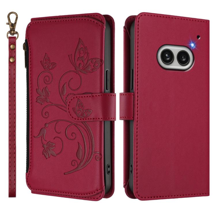 For Nothing Phone 2a Butterfly Love Flower Multi-card Zipper Wallet Leather Phone Case