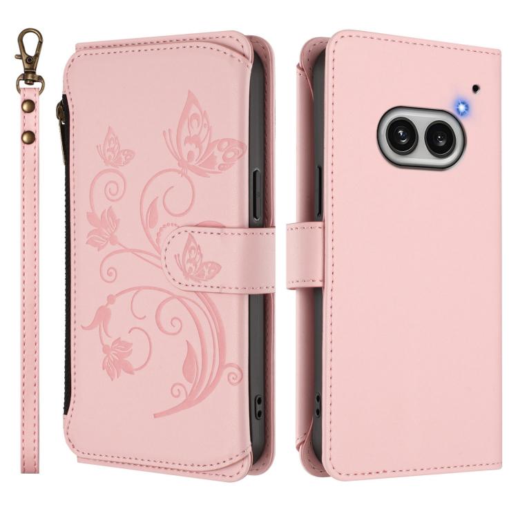 For Nothing Phone 2a Butterfly Love Flower Multi-card Zipper Wallet Leather Phone Case