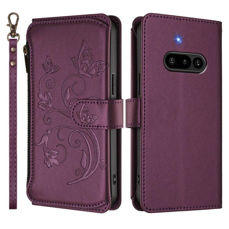 For Nothing Phone 3a Butterfly Love Flower Multi-card Zipper Wallet Leather Phone Case