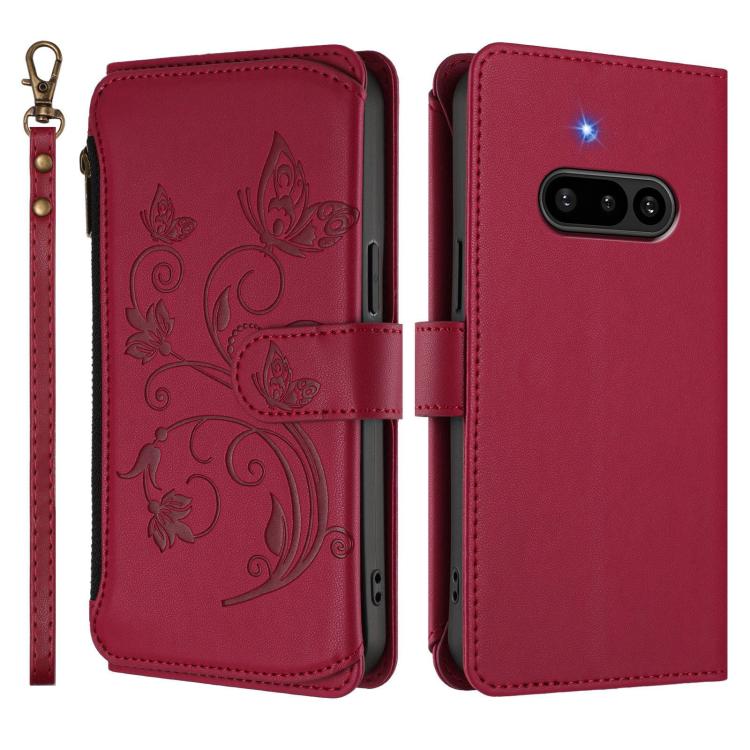 For Nothing Phone 3a Butterfly Love Flower Multi-card Zipper Wallet Leather Phone Case