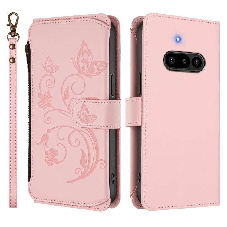 For Nothing Phone 3a Butterfly Love Flower Multi-card Zipper Wallet Leather Phone Case