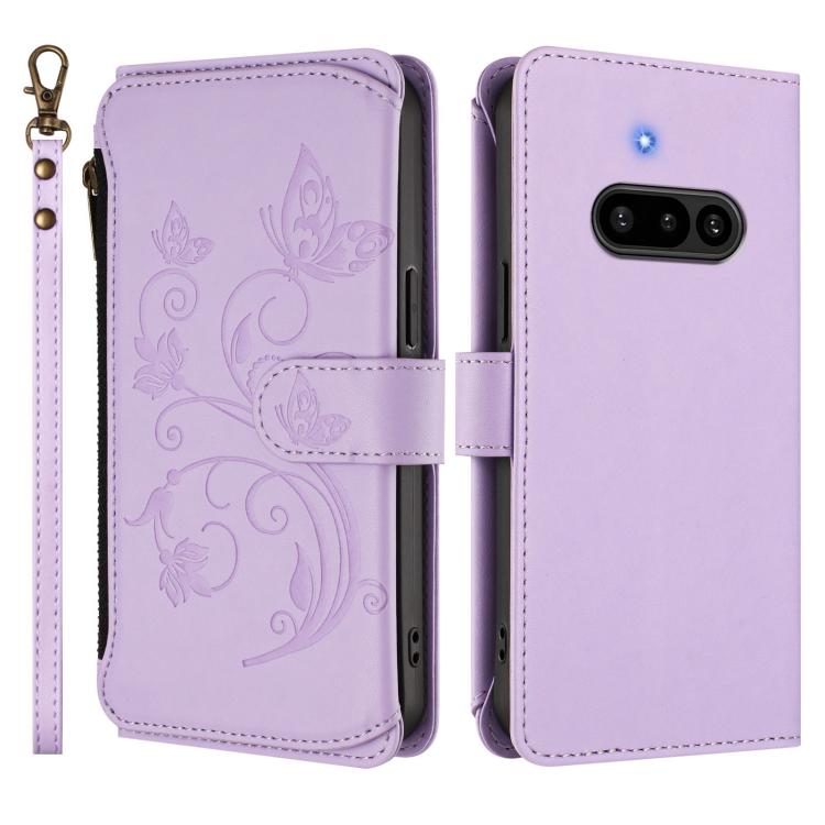 For Nothing Phone 3a Butterfly Love Flower Multi-card Zipper Wallet Leather Phone Case