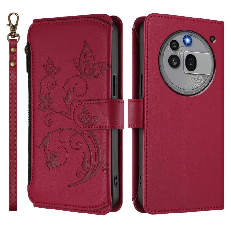 For Nothing Phone 3a Pro Butterfly Love Flower Multi-card Zipper Wallet Leather Phone Case