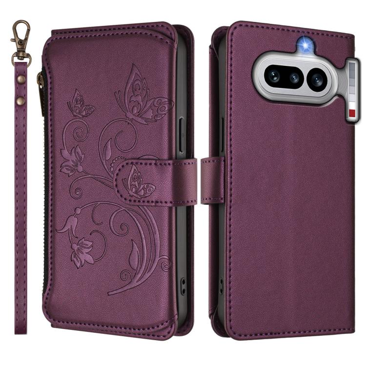 For Nothing Phone 4a Butterfly Love Flower Multi-card Zipper Wallet Leather Phone Case