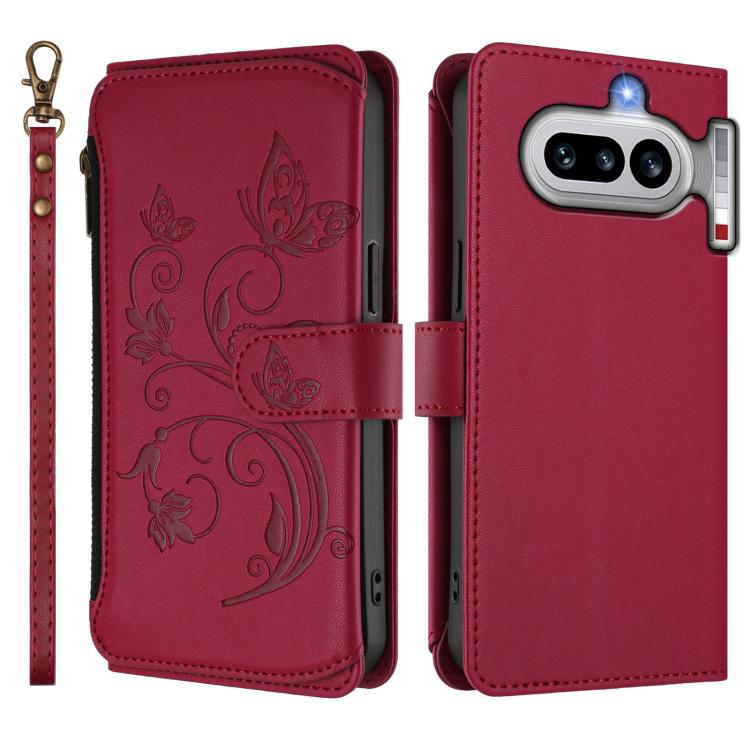 For Nothing Phone 4a Butterfly Love Flower Multi-card Zipper Wallet Leather Phone Case