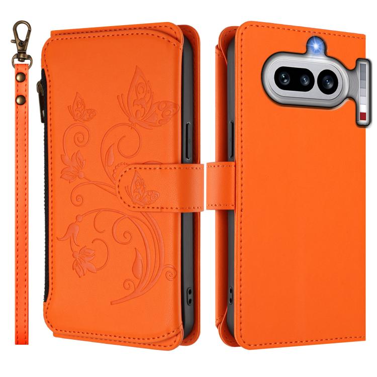 For Nothing Phone 4a Butterfly Love Flower Multi-card Zipper Wallet Leather Phone Case
