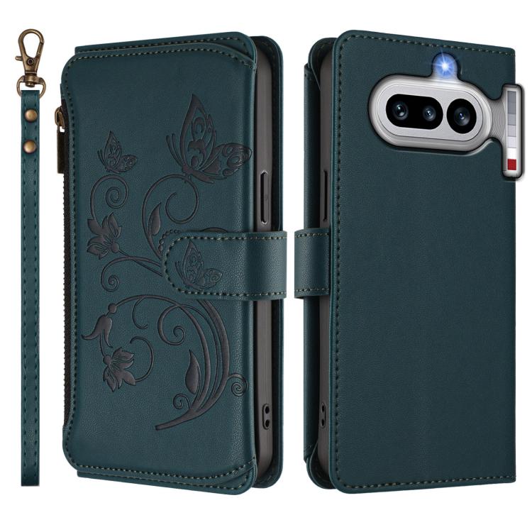For Nothing Phone 4a Butterfly Love Flower Multi-card Zipper Wallet Leather Phone Case