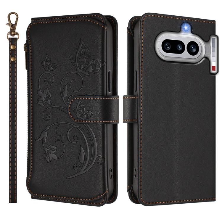For Nothing Phone 4a Butterfly Love Flower Multi-card Zipper Wallet Leather Phone Case