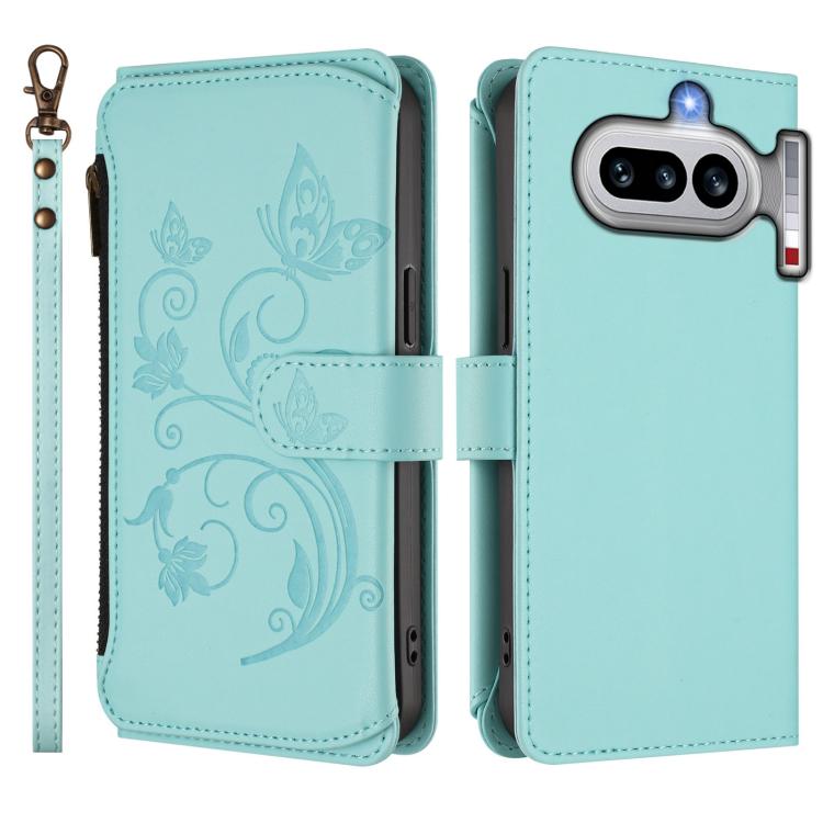 For Nothing Phone 4a Butterfly Love Flower Multi-card Zipper Wallet Leather Phone Case