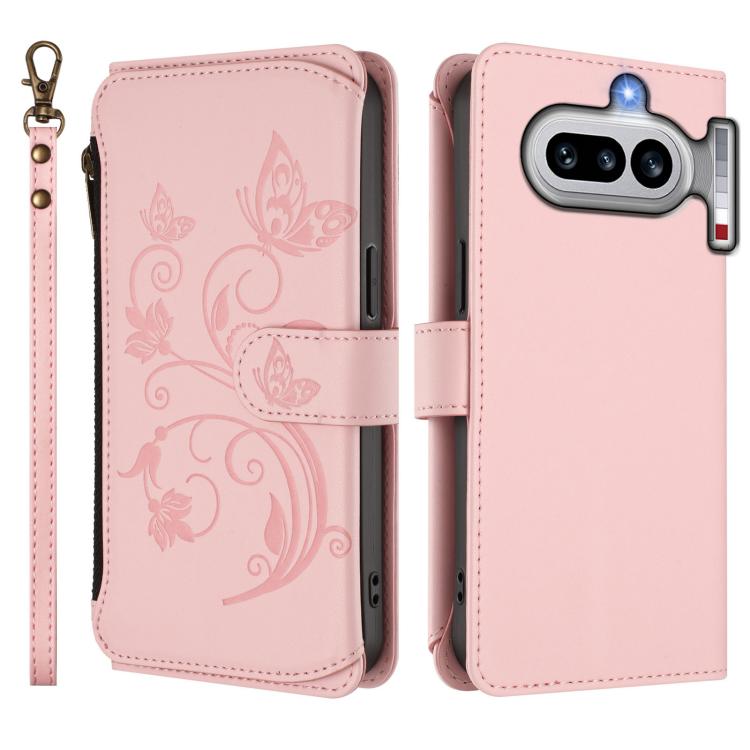 For Nothing Phone 4a Butterfly Love Flower Multi-card Zipper Wallet Leather Phone Case