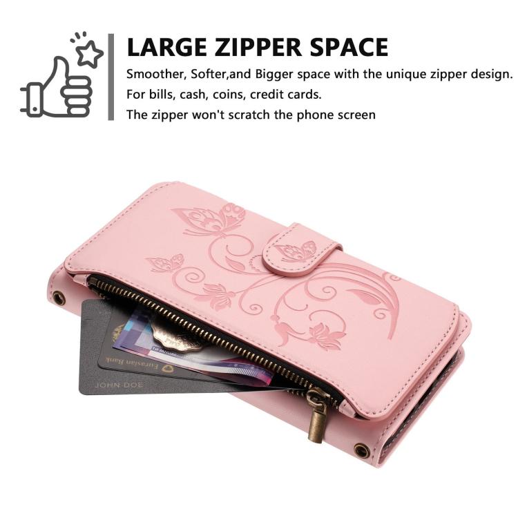 For Nothing Phone 4a Butterfly Love Flower Multi-card Zipper Wallet Leather Phone Case