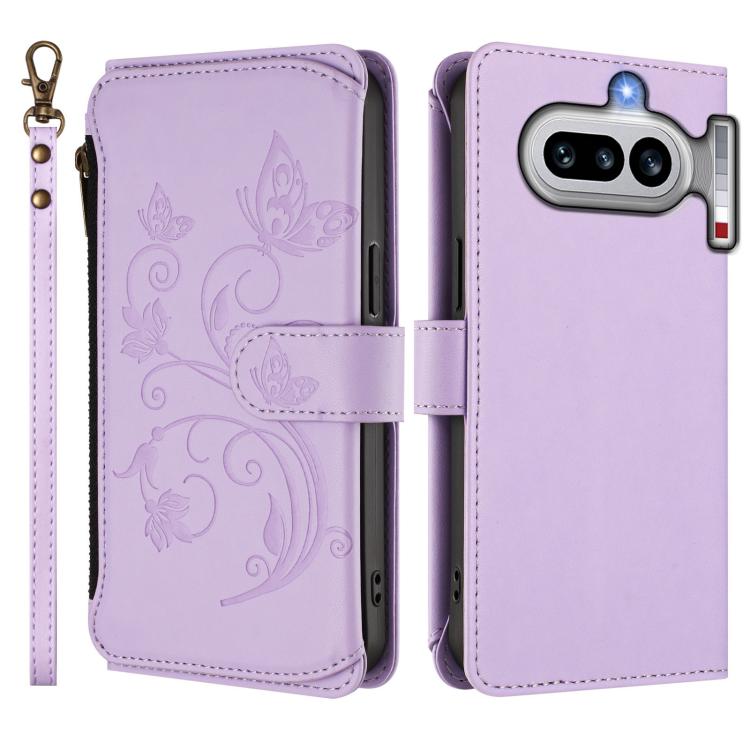 For Nothing Phone 4a Butterfly Love Flower Multi-card Zipper Wallet Leather Phone Case