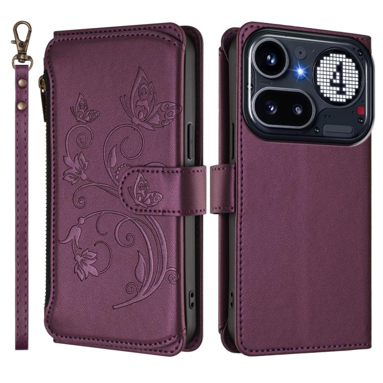 For Nothing Phone 4a Pro Butterfly Love Flower Multi-card Zipper Wallet Leather Phone Case