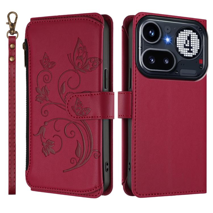 For Nothing Phone 4a Pro Butterfly Love Flower Multi-card Zipper Wallet Leather Phone Case