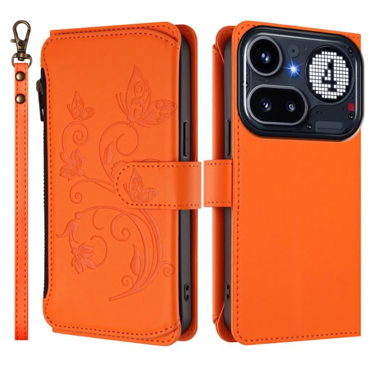 For Nothing Phone 4a Pro Butterfly Love Flower Multi-card Zipper Wallet Leather Phone Case