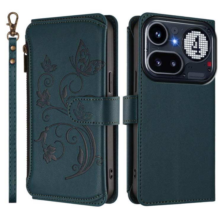 For Nothing Phone 4a Pro Butterfly Love Flower Multi-card Zipper Wallet Leather Phone Case