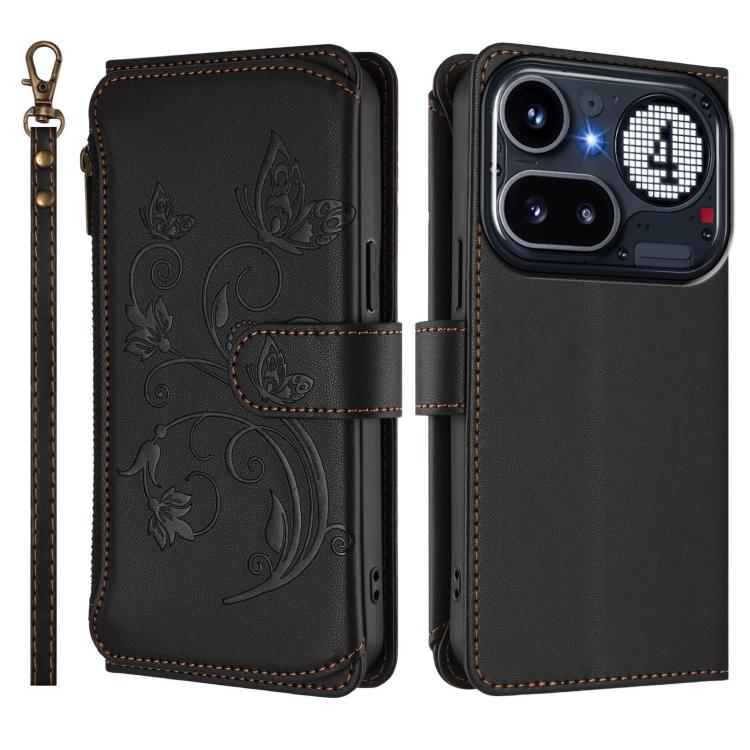 For Nothing Phone 4a Pro Butterfly Love Flower Multi-card Zipper Wallet Leather Phone Case