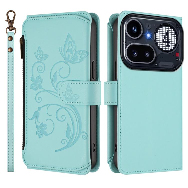 For Nothing Phone 4a Pro Butterfly Love Flower Multi-card Zipper Wallet Leather Phone Case