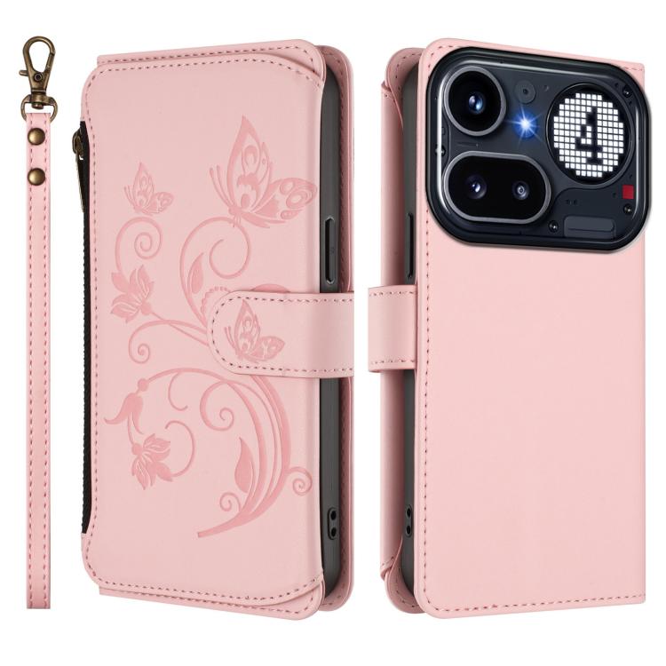 For Nothing Phone 4a Pro Butterfly Love Flower Multi-card Zipper Wallet Leather Phone Case