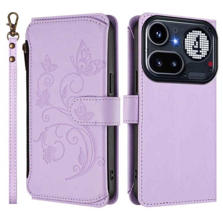 For Nothing Phone 4a Pro Butterfly Love Flower Multi-card Zipper Wallet Leather Phone Case