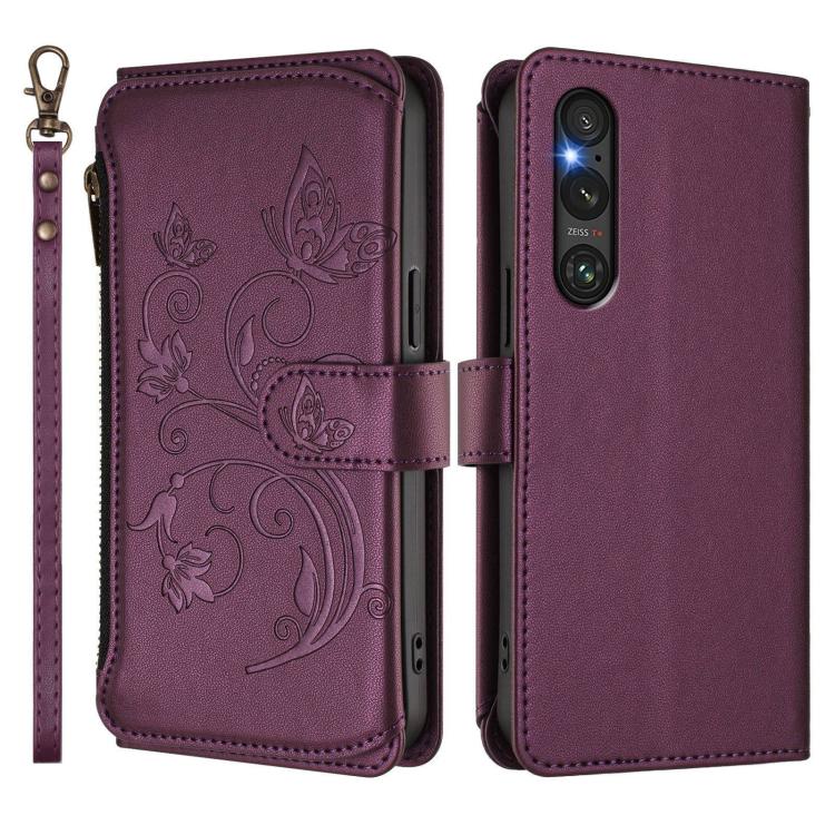 For Sony Xperia 1 V 2023 Butterfly Love Flower Multi-card Zipper Wallet Leather Phone Case