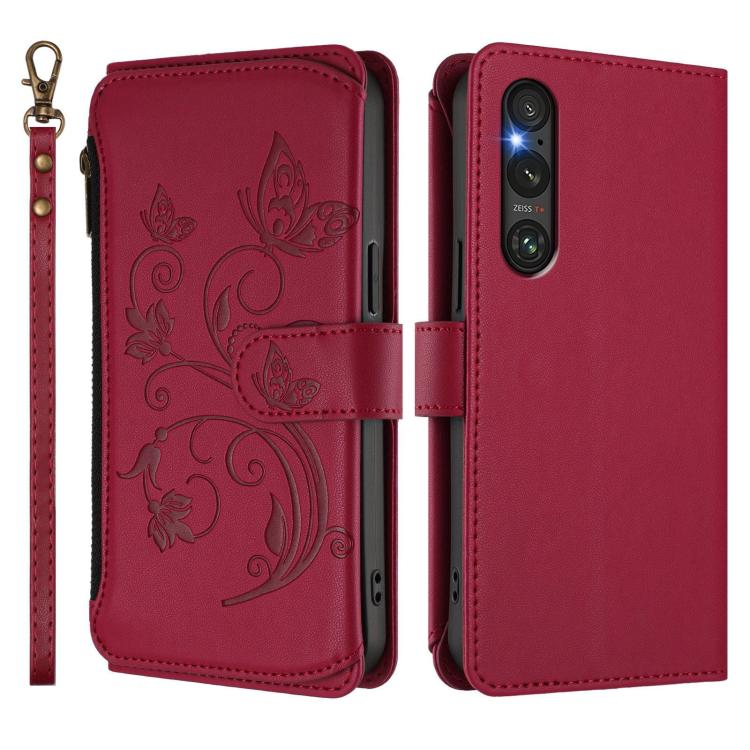 For Sony Xperia 1 V 2023 Butterfly Love Flower Multi-card Zipper Wallet Leather Phone Case