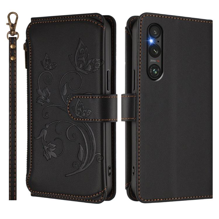 For Sony Xperia 1 V 2023 Butterfly Love Flower Multi-card Zipper Wallet Leather Phone Case